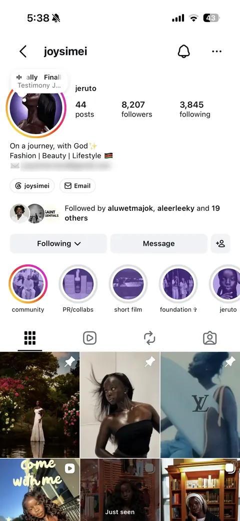 Before: Joy Simei's Instagram profile on a phone, Oct 27, 2026