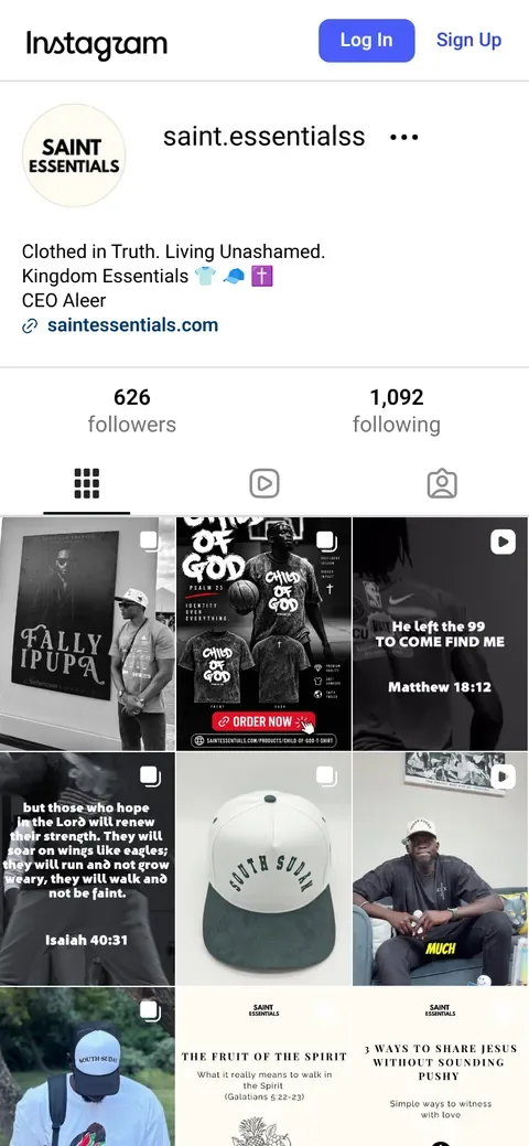 Before: the @saint.essentialss Instagram profile on a phone, Oct 27, 2026
