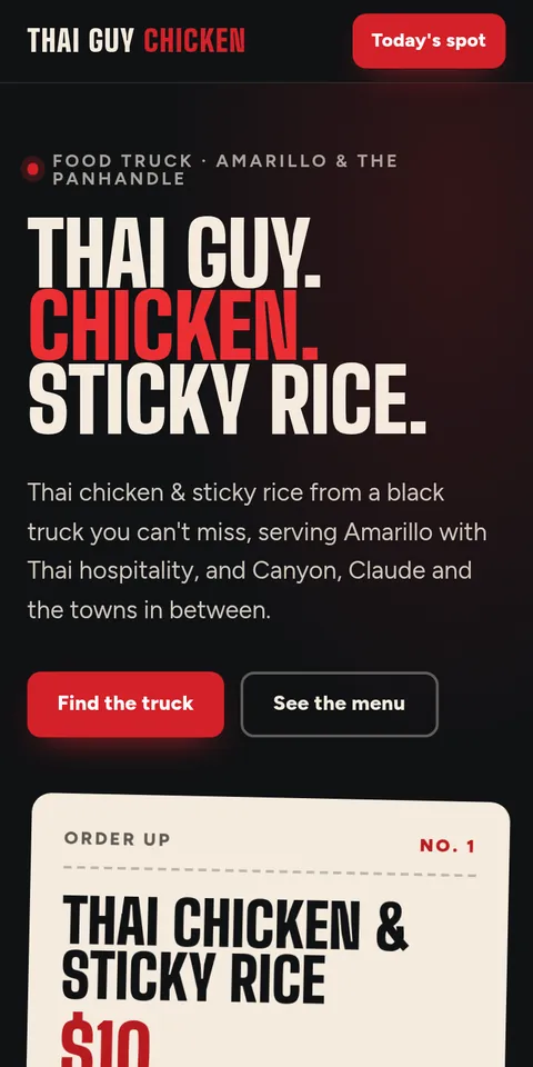After: the new Thai Guy Chicken homepage on a phone